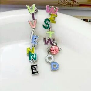 Fashion Saturn Drop Enameled Letter Drop Earrings With Rose Quartz Gemstone